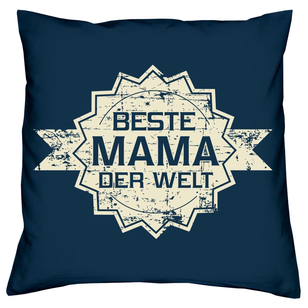 Soreso® Dekokissen Kissen Beste der Stern Urkunde, Muttertagsgeschenk Mama navy-blau Welt & Mama