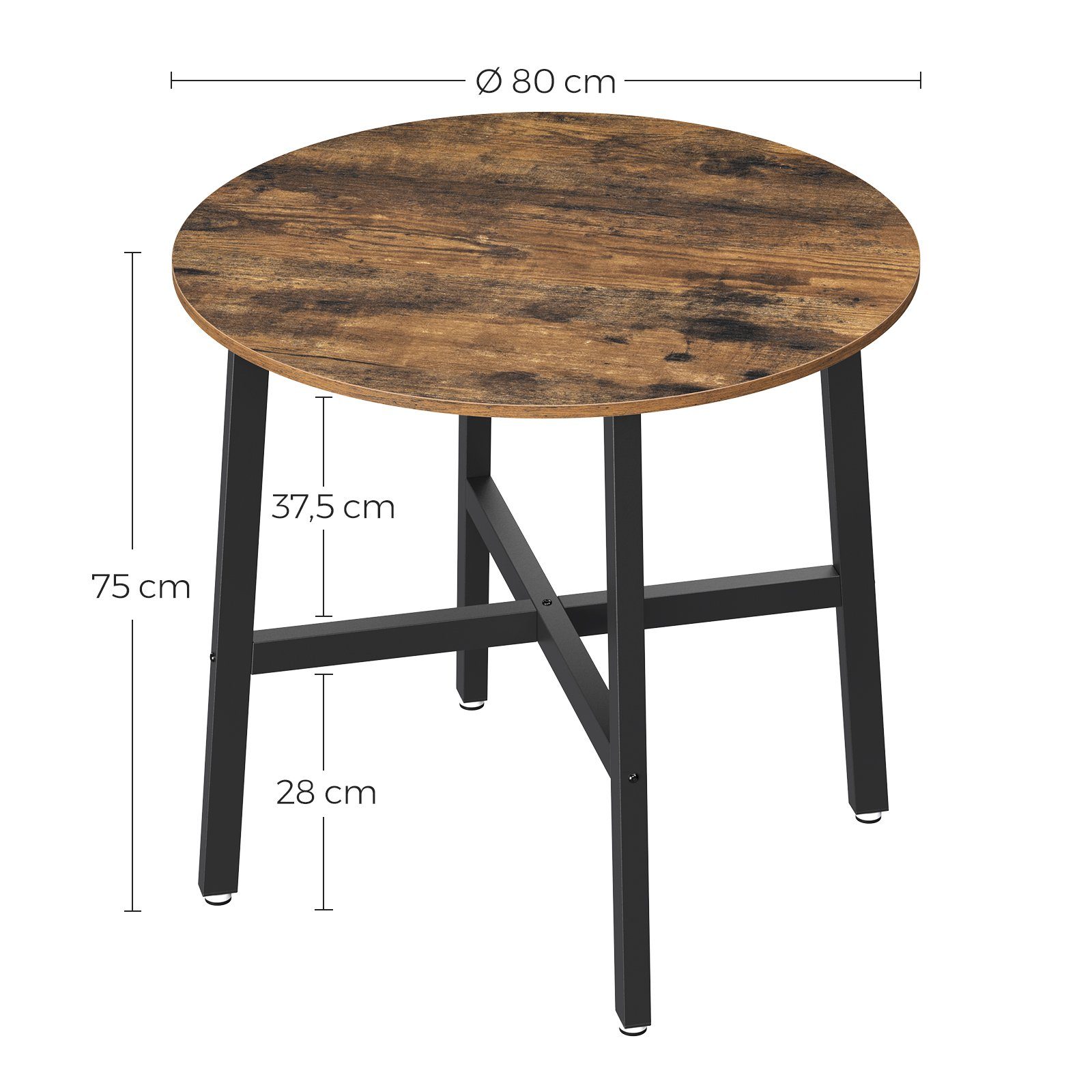 VASAGLE Esstisch runder Küchentisch, 80 x 75 cm (x H), Industrie-Design