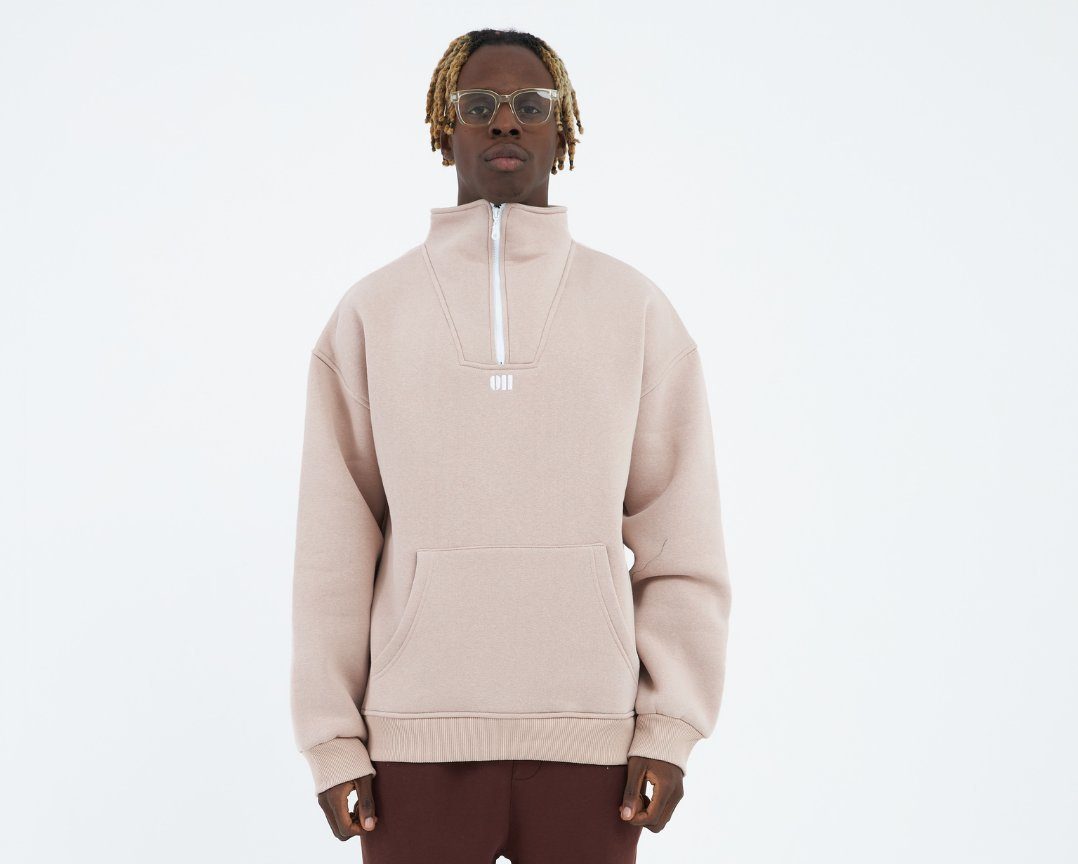 Longsweatshirt Zipper Hoodie Sweater Cotton Sweatshirt Reißverschluss Drop Shoulder