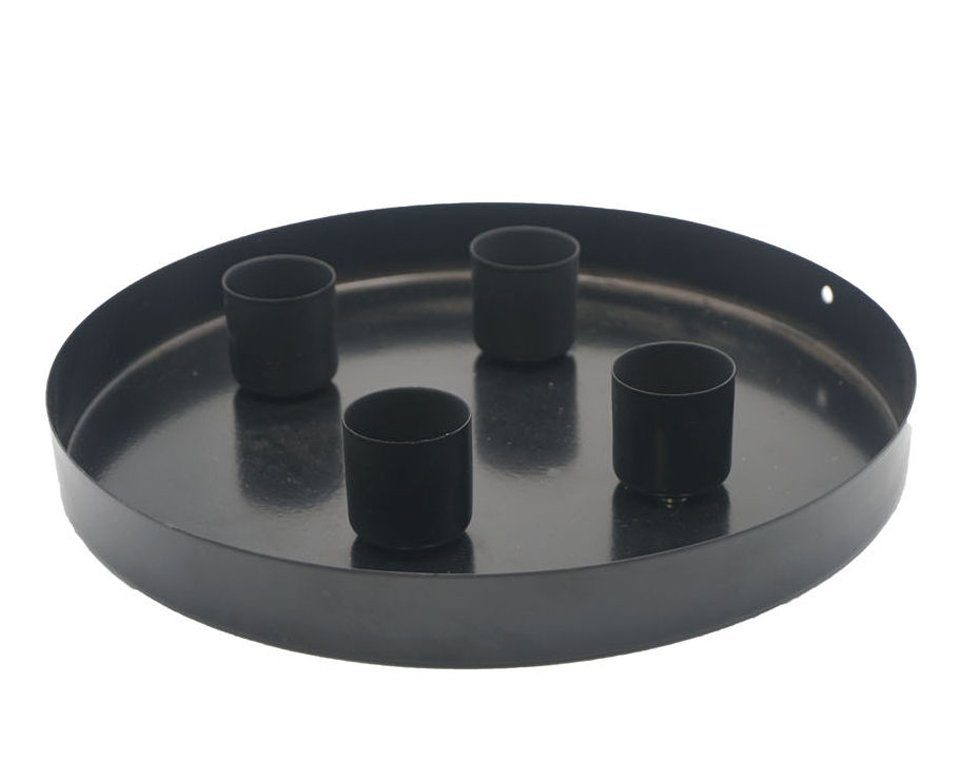 schwarz Tablett mit Spetebo Kerzen Adventsleuchter 20 magnetischen Stabkerzen Deko 5 cm Metall Ständer (Set, St), Haltern 4 rund