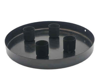 Spetebo Adventsleuchter Metall Stabkerzen Ständer rund schwarz 20 cm (Set, 5 St., Tablett mit Kerzenhaltern), Deko Tablett mit 4 magnetischen Kerzen Haltern