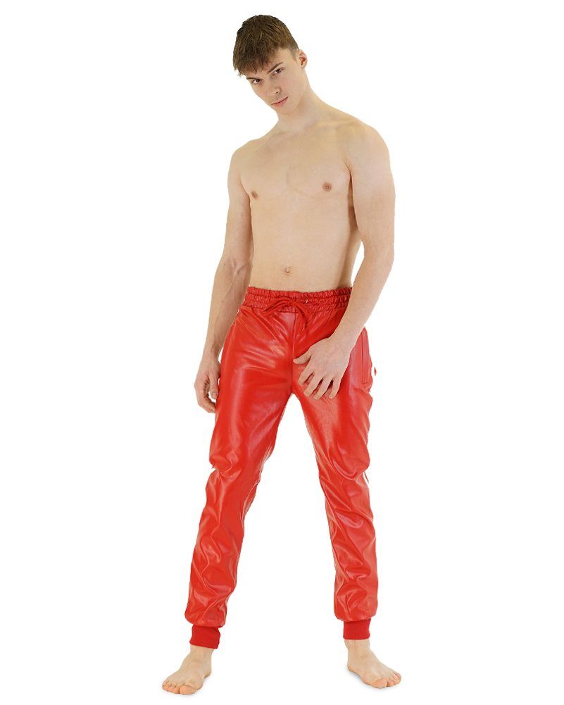 BOCKLE Lederhose Bockle® Boyjog RED Faux Pants Lederhose Leder Joggers Kunstleder