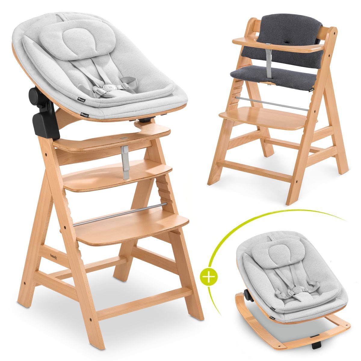 Hochstuhl Alpha Plus Natur Newborn Set Eco - Light Grey