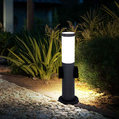etc-shop Sockelleuchten, Leuchtmittel nicht inklusive, Außen Stehlampe Garten Beleuchtung Steckdosen Edelstahl Sockelleuchte