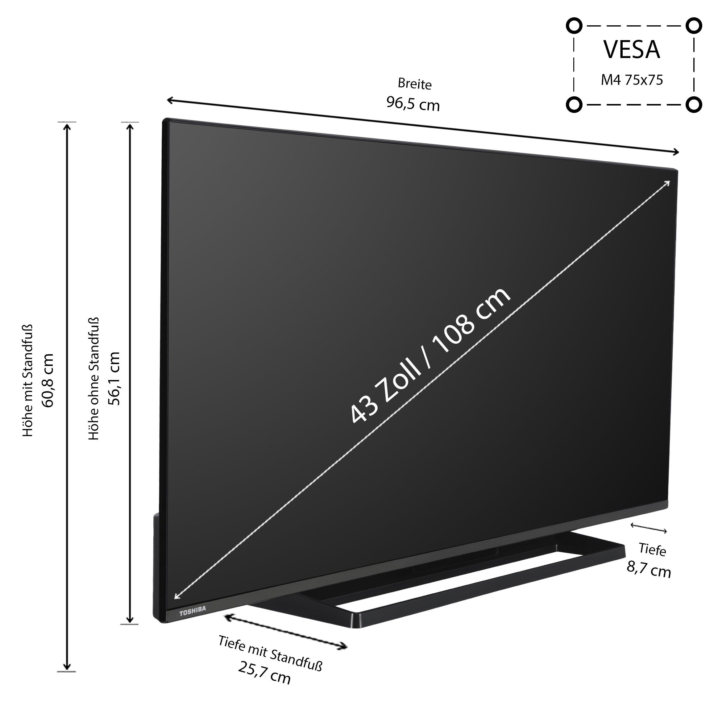 Toshiba 43LV3E63DAZ LCD-LED Fernseher (108 cm/43 schwarz ! RABATT: 47.93%