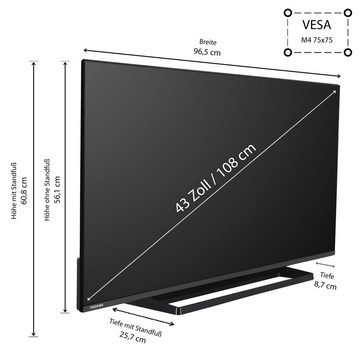 Toshiba 43LV3E63DAZ LCD-LED Fernseher (108 cm/43 Zoll, Full HD, VIDAA Smart TV, HDR, Triple-Tuner, Bluetooth, VIDAA U6, Dolby Audio, Alexa-fähig)