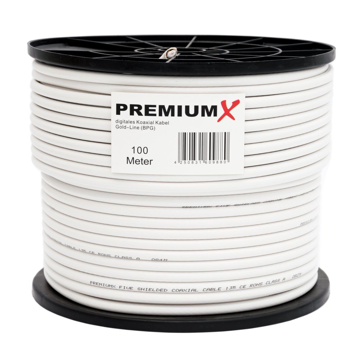 PremiumX 100m 5-Fach BASIC 135dB Gold-Line Koaxial Kabel SAT-Kabel Abisolierer PRO