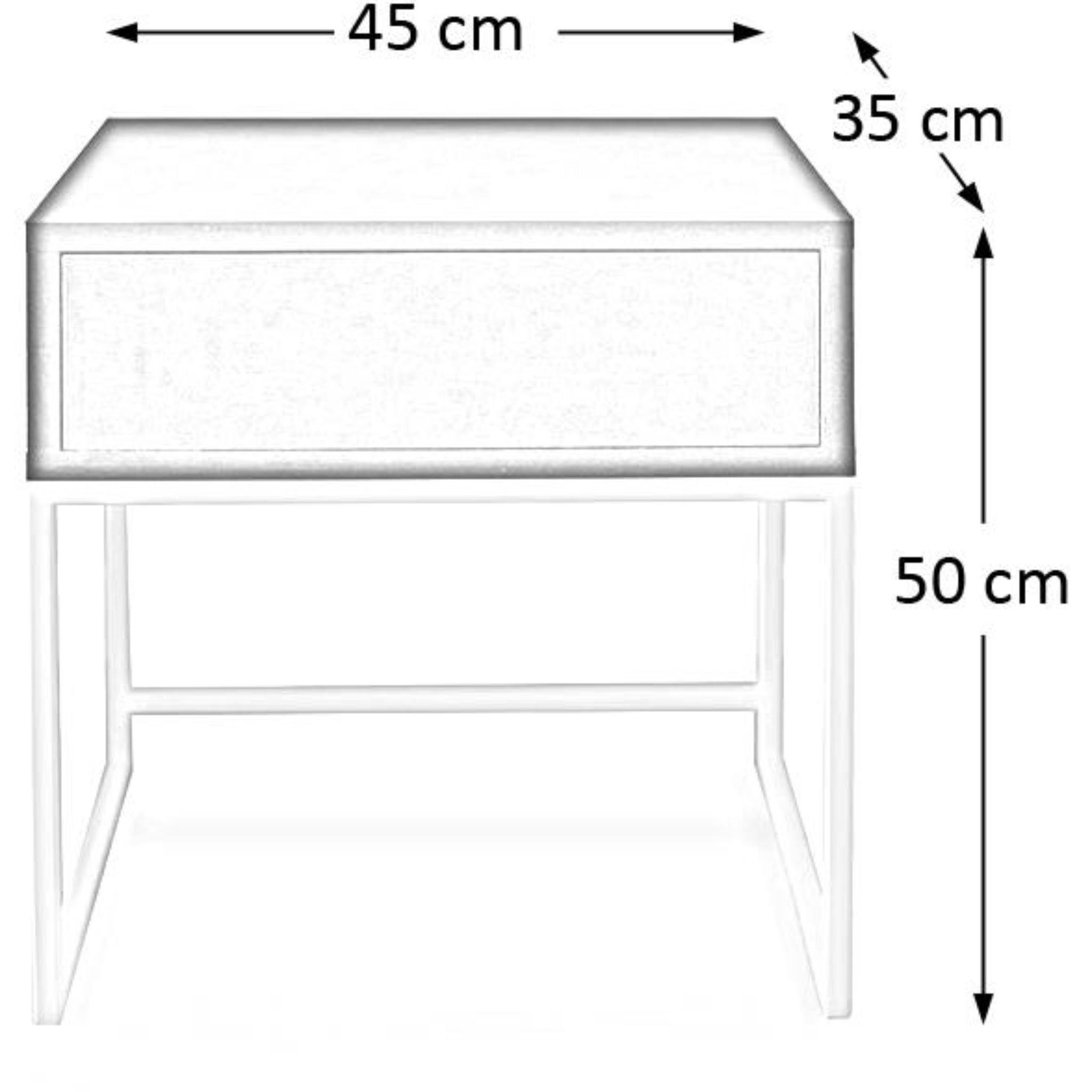 Beautysofa Nachttisch Kerry (Metallgestell, Chrom Eiche (BxHxT) | cm Wotan Schublade modernes 45x50x35 Tisch mit Holztischplatte)