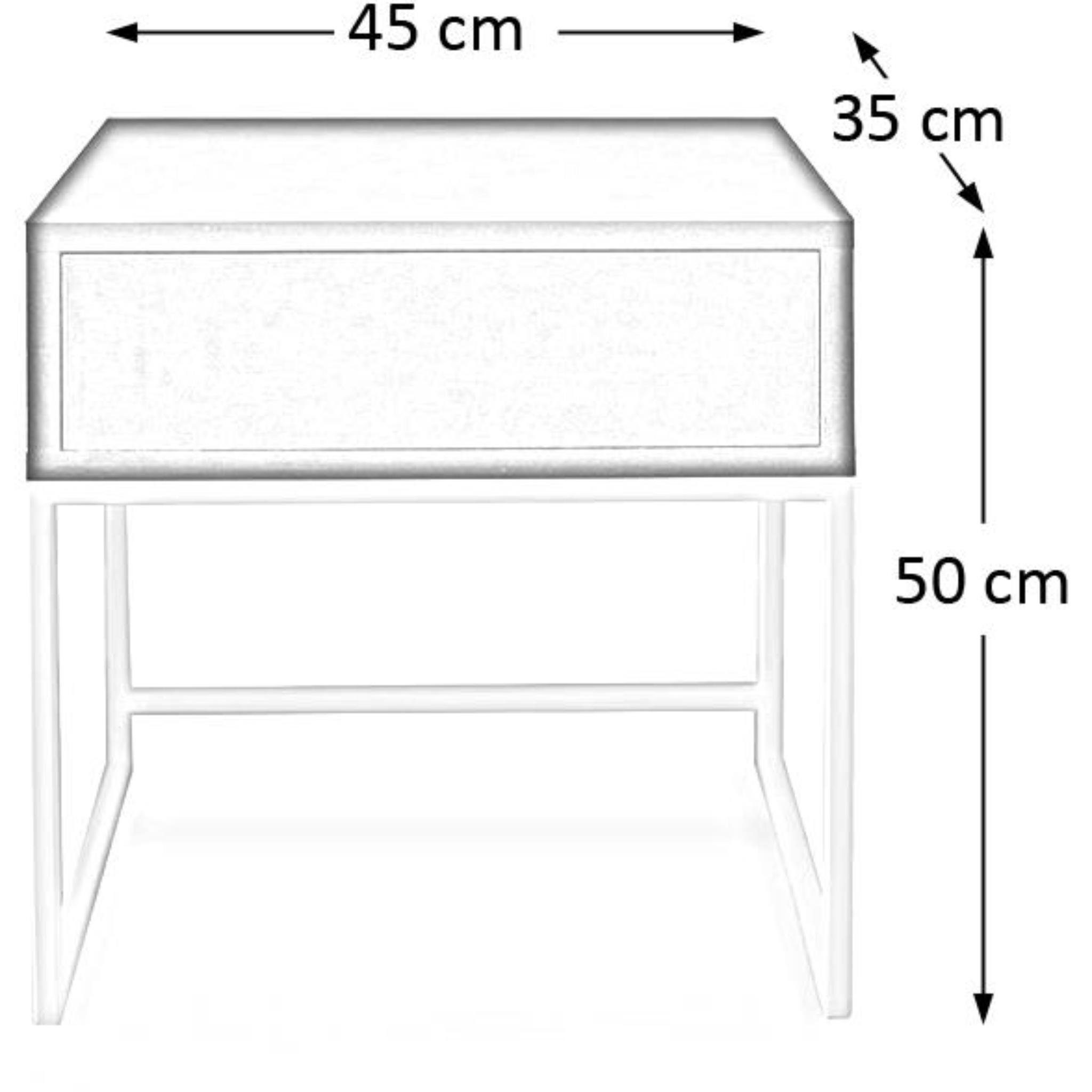 (Metallgestell, Schwarz (BxHxT) Beautysofa Holztischplatte), Kerry cm mit 45x50x35 modernes Schublade Weiß Nachttisch Tisch |