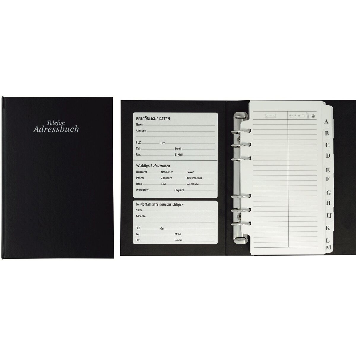 Stylex Schreibwaren Tagebuch Adress-Telefonringbuch A-Z - schwarz.