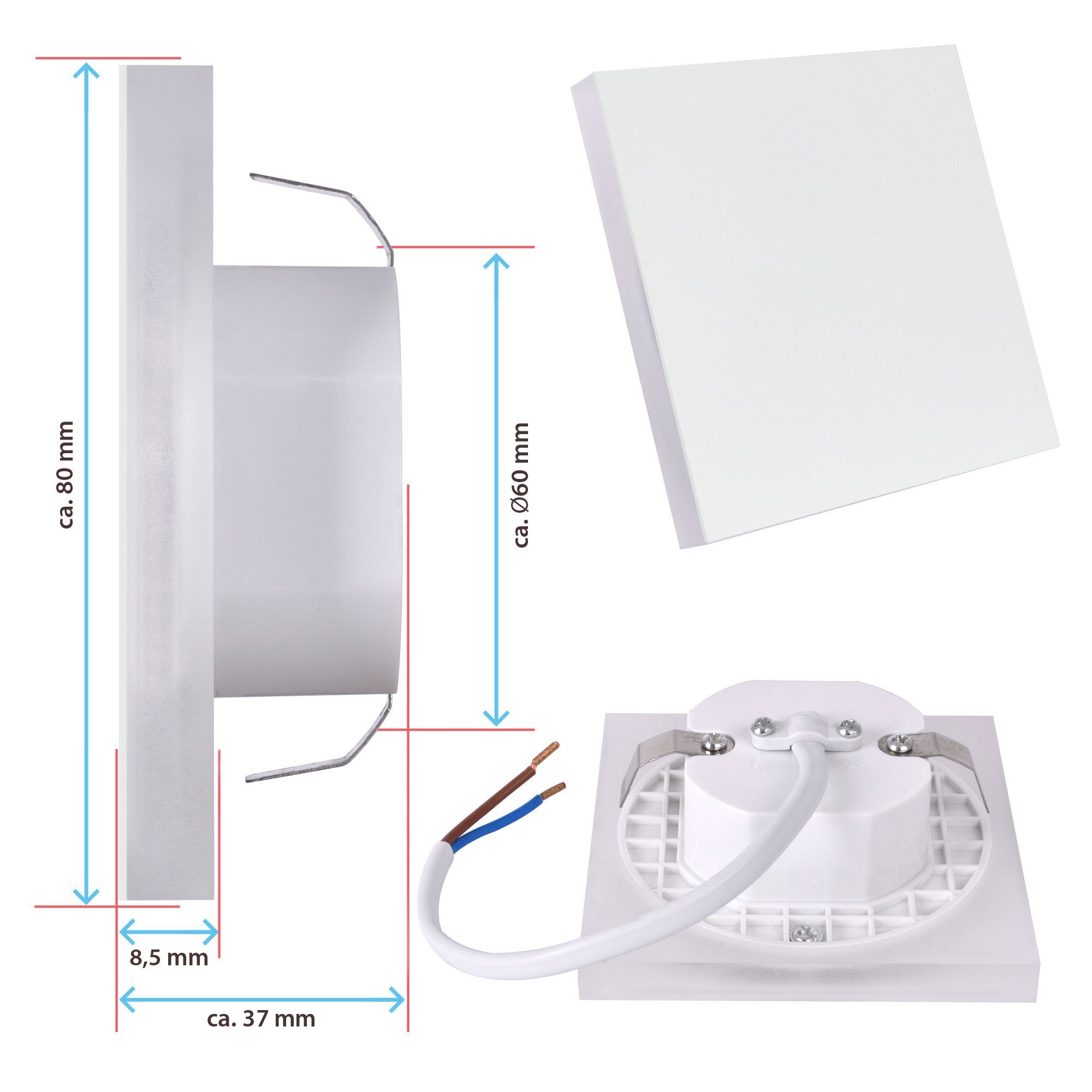 Maxkomfort LED Wandstrahler Treppenbeleuchtung LED 230V, Warmweiß 2,5W, Rund & Eckig, LED fest integriert, 3000K, Warmweiß, Treppenbeleuchtung
