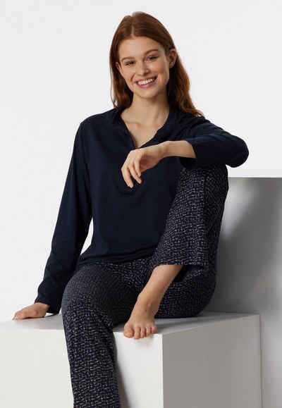 Schiesser Pyjama "Contemporary Nightwear" (2 tlg) Shirt mit Stehkragen und verdeckter, funktionaler Knopfleiste