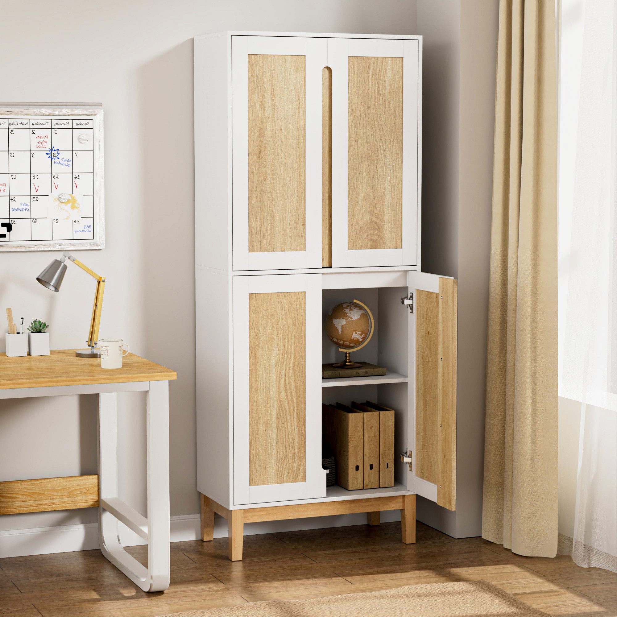 UEV Hochschrank mit 4 Türen, Kücheschrank, Badzimmerschrank (vielseitig einsetzbar für Flur, Küche, Hauswirtschaftsraum) Mehrzweckschrank Aktenschrank Hochschrank mit verstellbare Ablage