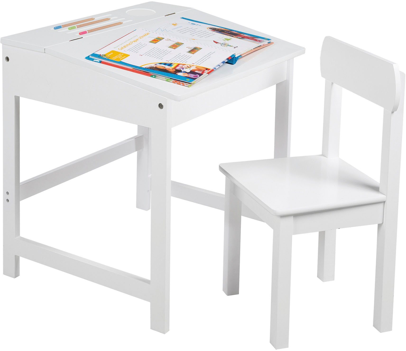 Kinderschreibtisch weiß, Stuhl roba® Schulpult, inkluisve