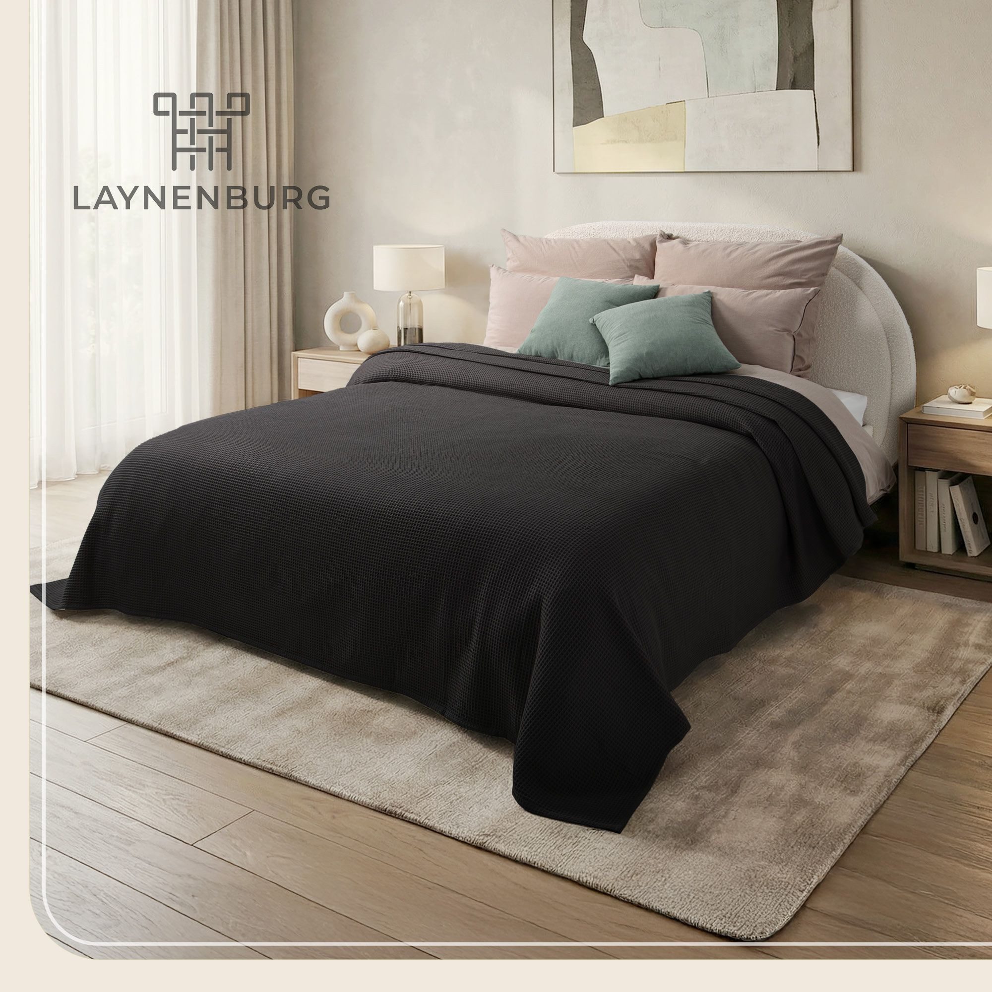 Laynenburg Tagesdecke Waffelpique aus 100% Baumwolle – Baumwolldecke, Kuscheldecke, Wohndecke als Sommerdecke, Bett-Überwurf, Couch-Überwurf, Sofa-Decke – Bild 2 von 5