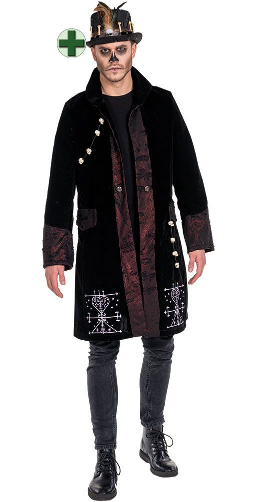 Kostüm Horror Voodoo Herren Jacke mit Hut Federn Knochen
