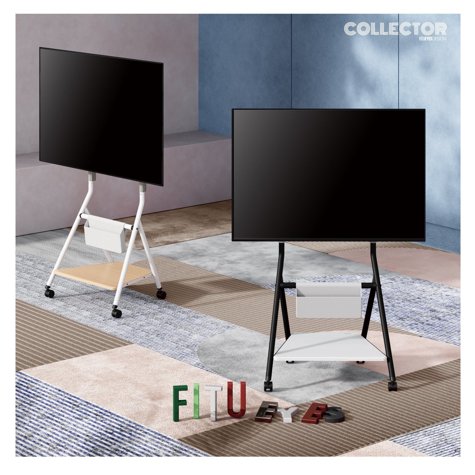 FITUEYES TV-Ständer TV-Rollwagen mit Ablagefläche, Auhbewahrungstasche, 46-65 Zoll, (bis 65,00 Zoll, höhenverstellbar, mit Kabelmanagement) – Bild 2 von 5