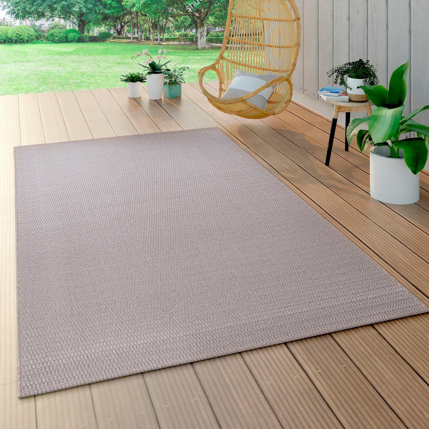 In- Paco 624, Farben, Flachgewebe, Home, beige Teppich Uni 4 mm, geeignet, Höhe: Wohnzimmer rechteckig, und Waregem Outdoor