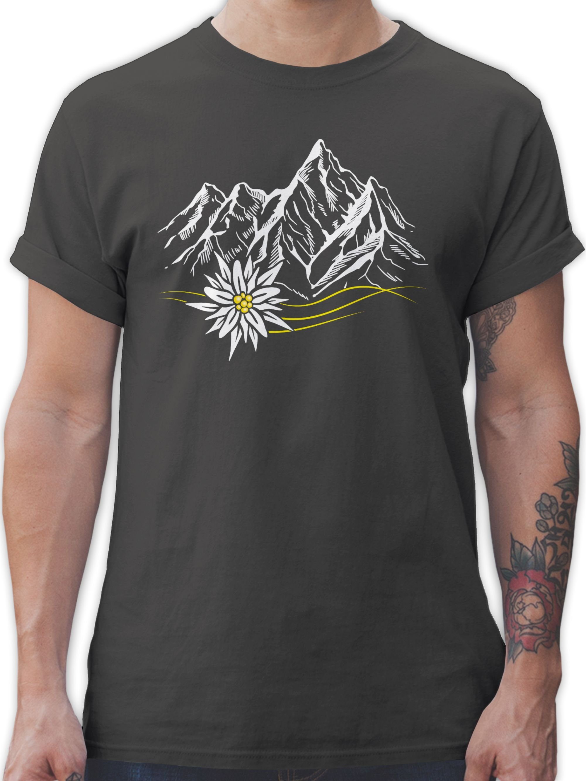 Shirtracer T-Shirt Edelweiß Berge Wandern Wanderlust Berg ruft Alpen Mode für Oktoberfest Herren 01 Dunkelgrau