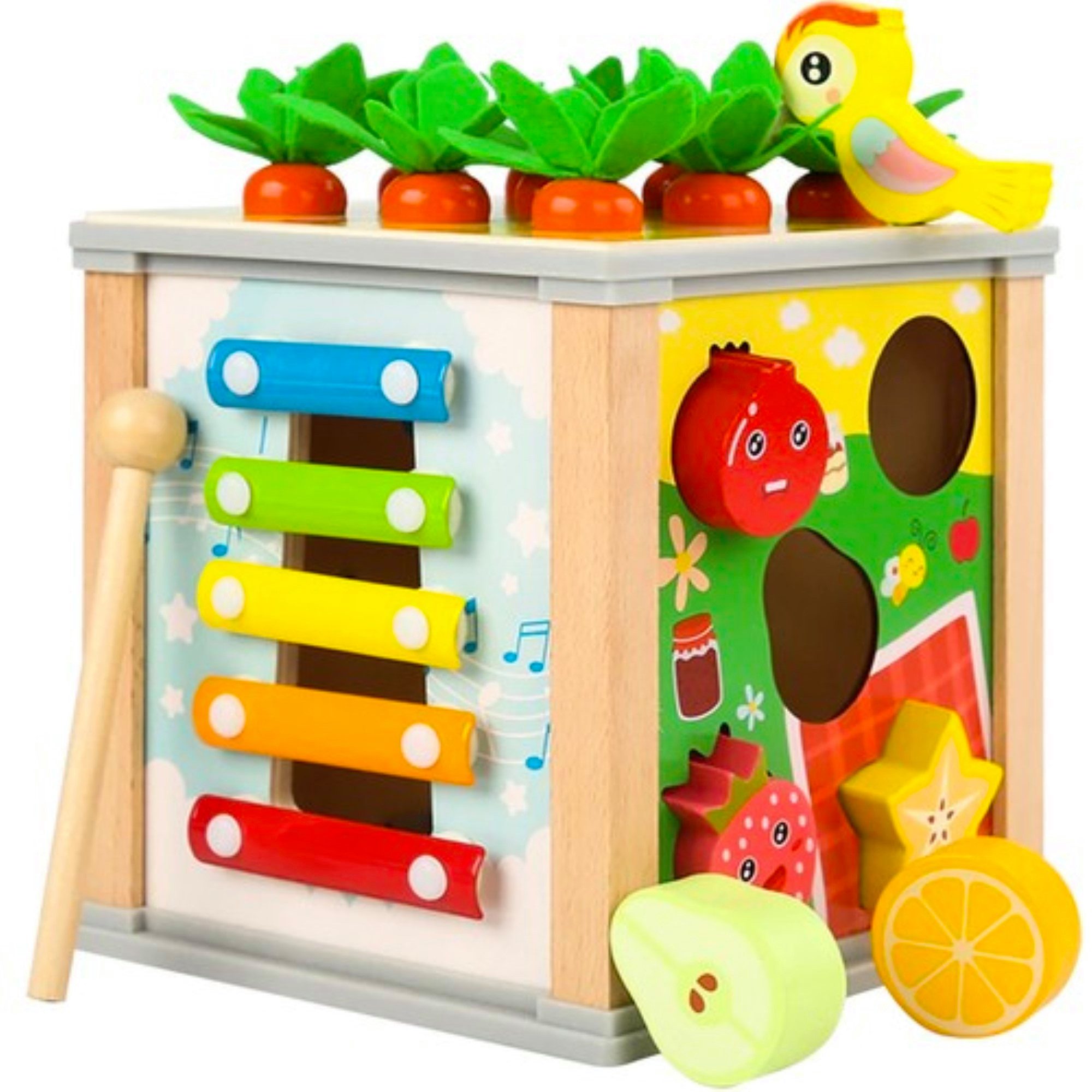 KRUZZEL Motorikwürfel Montessori-Holzsortierwürfel: Förderung Motorik und Lernentwicklung, (Montessori-Lernwürfel-Set), fördert Formenerkennung, Farbenlernen, Zählen und logisches Denken