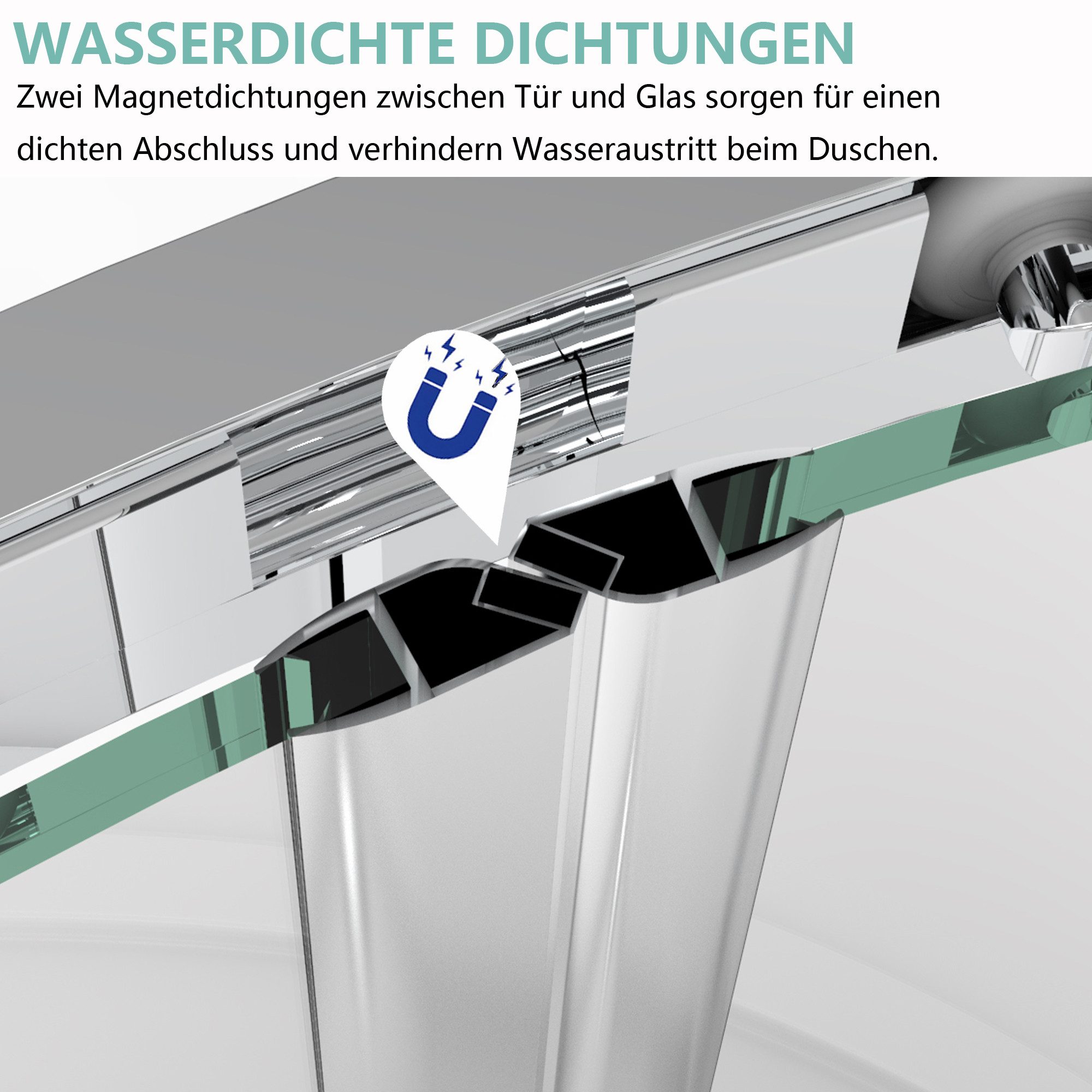 IMPTS Runddusche Duschkabine Viertelkreis Rund Dusche, BxT: 80x80 cm, Sicherheitsglas, Duschabtrennung mit Schiebetüren, Große: 80/90 x 185/195cm Viertelkreisdu – Bild 5 von 5