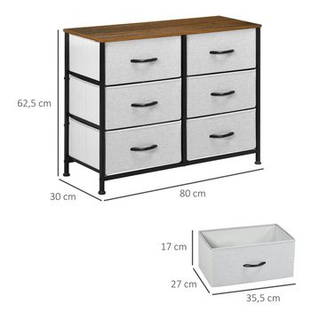 HOMCOM Kommode Sideboard mit 6 klappbaren Stoffschubladen, Schubladenschrank (Aufbewahrungsschrank, 1 St., Mehrzweckschrank), mit Kippschutz, für Wohnzimmer Schlafzimmer, Grau