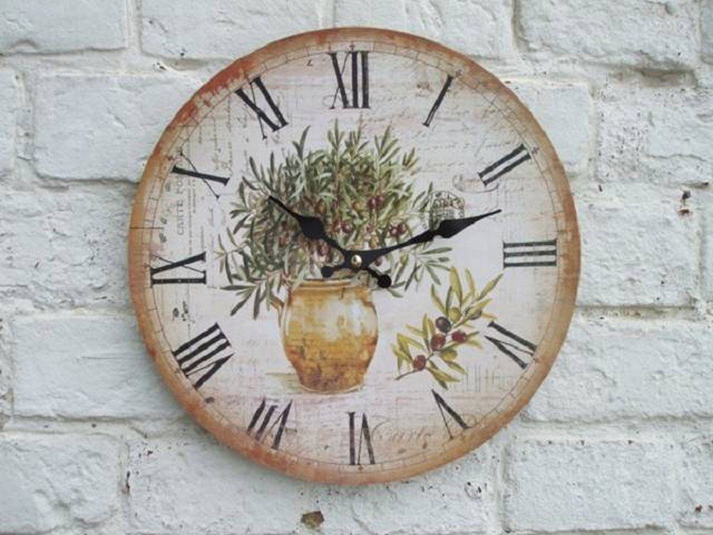 Ambiente Haus Wanduhr Wunderschöne mediterrane Wanduhr mit Olivendekor 28 c günstig online kaufen