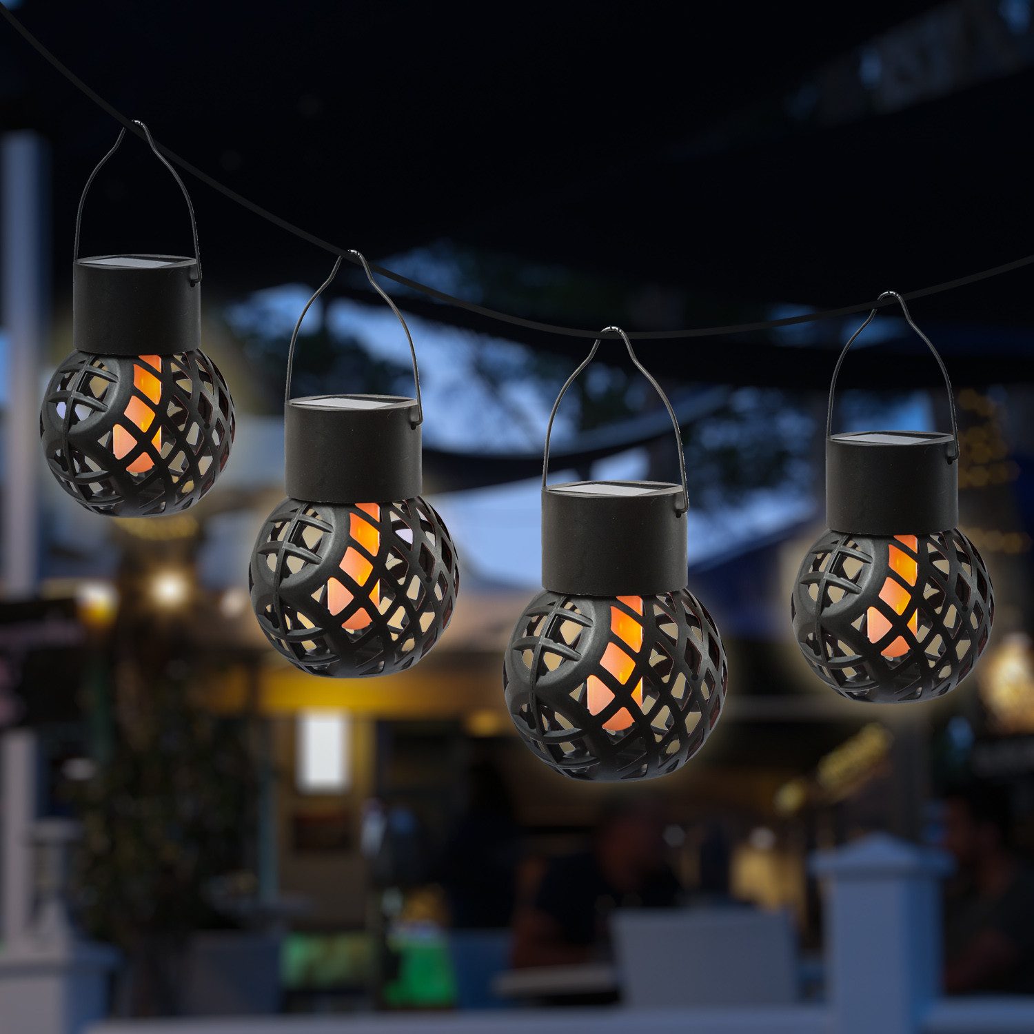 MARELIDA LED Solarleuchte LED Solar Hängeleuchte Feuerball Kugelleuchte mit Flammeneffekt 4St., LED Classic, amber