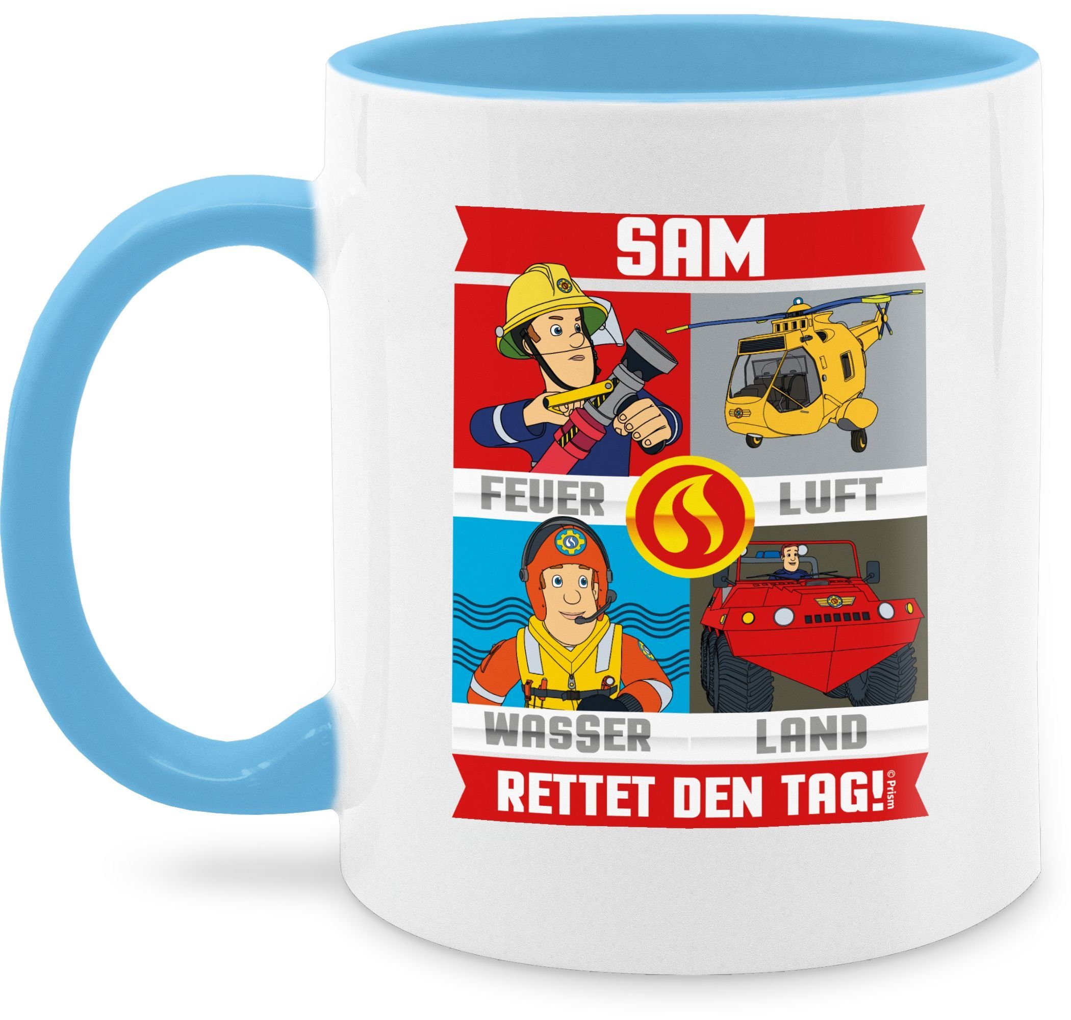 Shirtracer Tasse Sam rettet den Tag, Keramik, Feuerwehrmann Sam Tasse 1 Hellblau