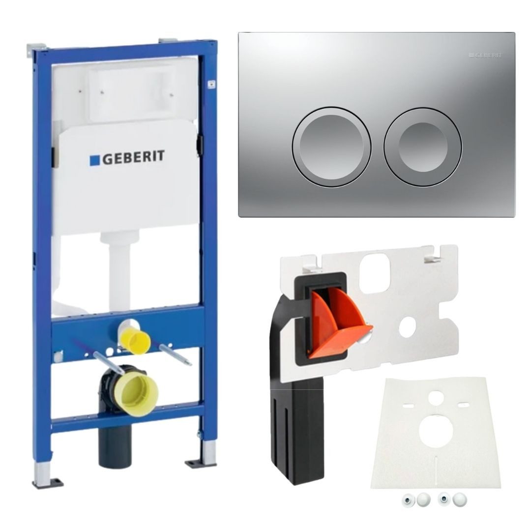 GEBERIT Vorwandelement WC Geberit Spülkasten Betätigungsplatte chrom Set, Spar-Set