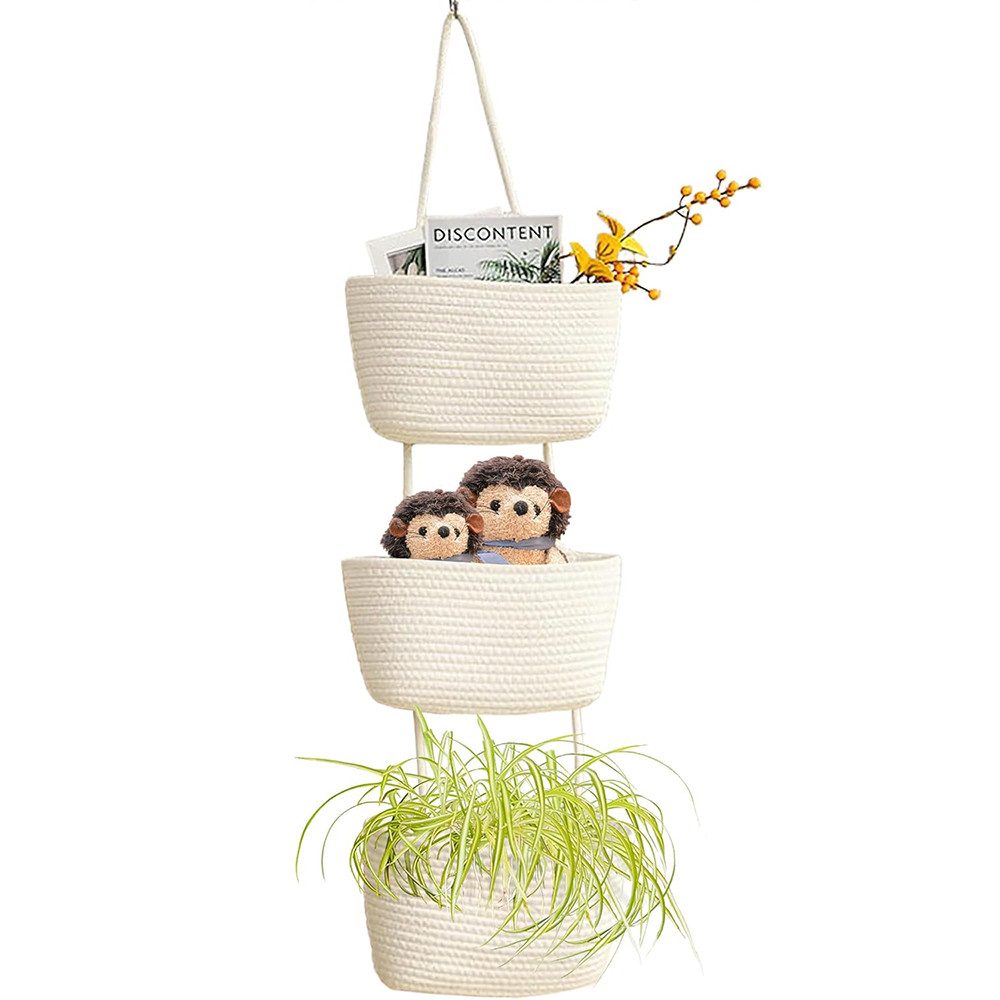 Coonoor Hängekorb 3 Etagen Hängender Wand Aufbewahrung Dekorative Blumenampel, Wandkorb Aufbewahrung Kinderzimmer Wandkorb Boho Küche Dekor Korb