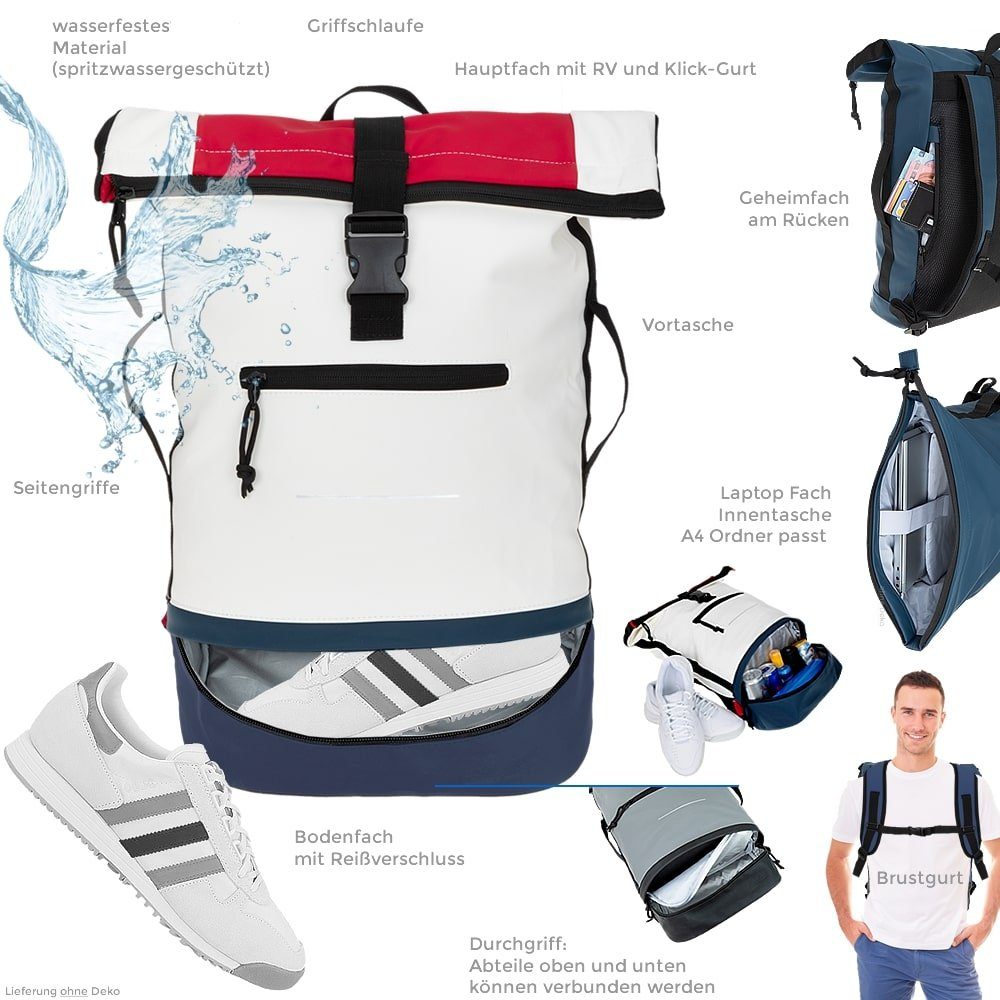 ELEPHANT Freizeitrucksack Time Bag aus Plane mit Bodenfach, Rucksack Laptoprucksack Daypack wasserabweisend + Trinkflasche – Bild 5 von 5