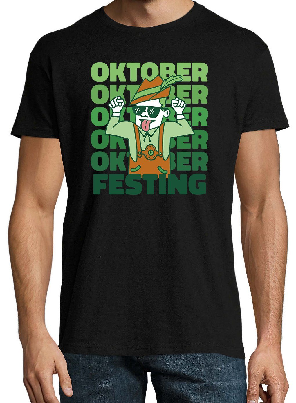 T-Shirt Festing mit Youth Schwarz Shirt Party Designz Oktober Herren Frontprint trendigem