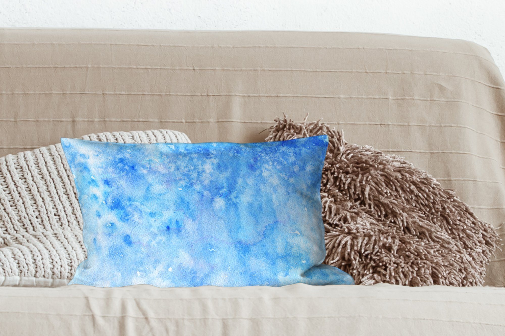 Blau Wohzimmer Farbton, Dekokissen Dekokissen Zierkissen, Schlafzimmer mit - - Weiß Füllung, MuchoWow Dekoration, - Aquarell