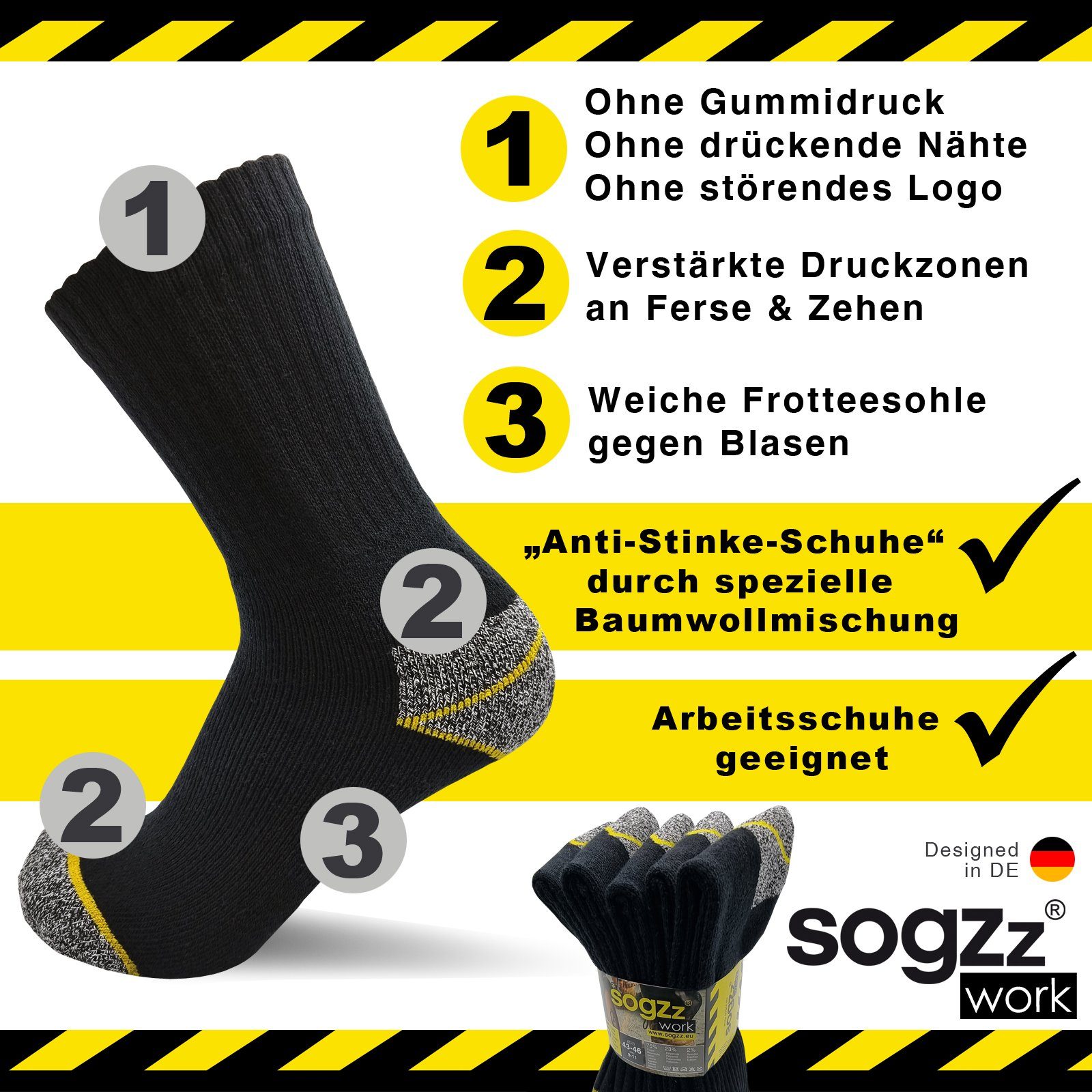 sogzz Arbeitssocken 5-60 Paar Socken Herren Schwarz 75% Baumwolle Work Arbeit Socken (Modell: Work Basic, 5-Paar) – Bild 2 von 5