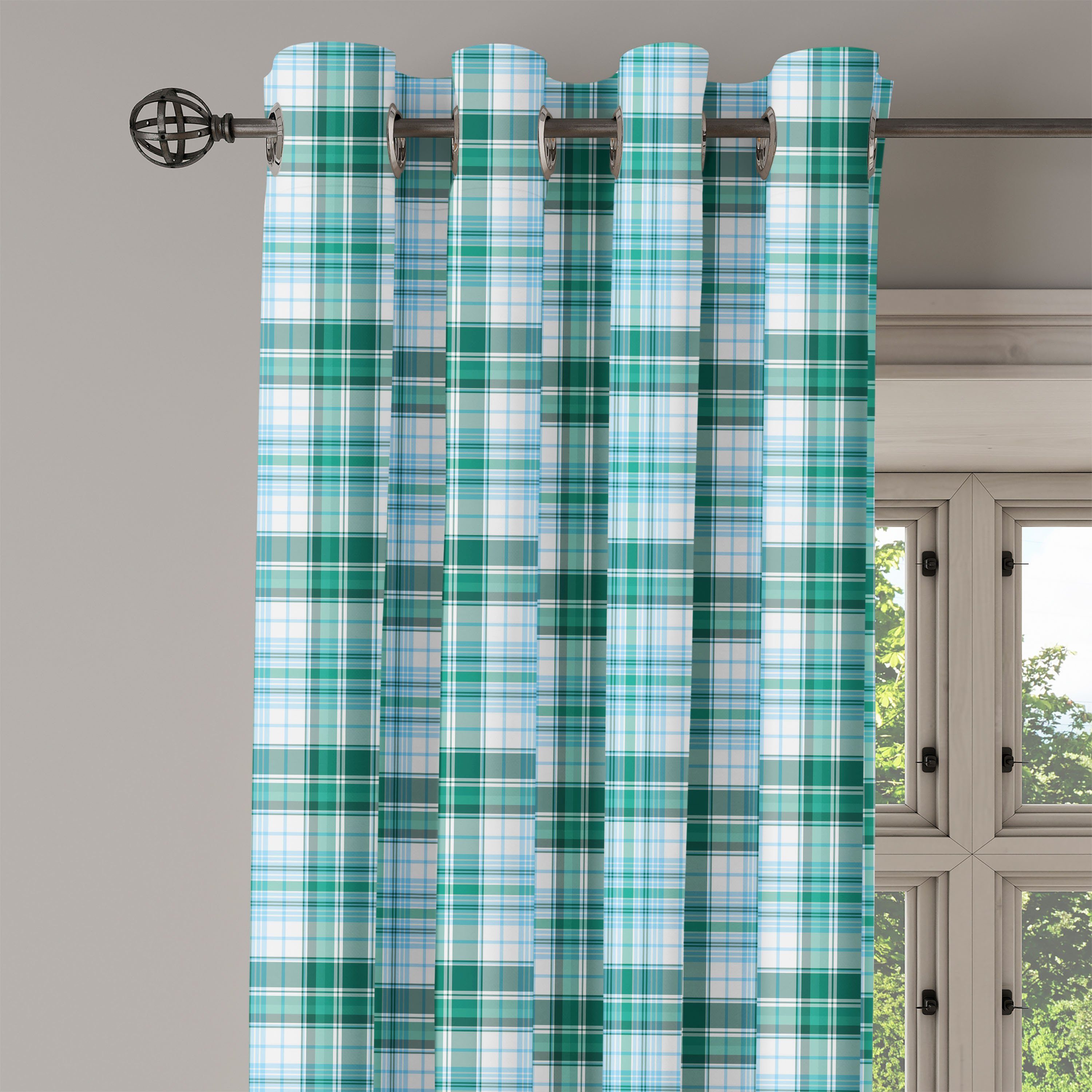 Gardine Dekorative 2-Panel-Fenstervorhänge Checkered Schlafzimmer Tartan für Kariert Wohnzimmer, Abakuhaus