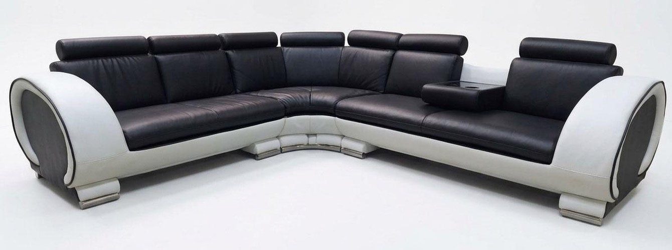 JVmoebel Ecksofa Schwarz-weißes L-förmiges Ecksofa aus Leder im modernen Design, 1 Teile, Special features