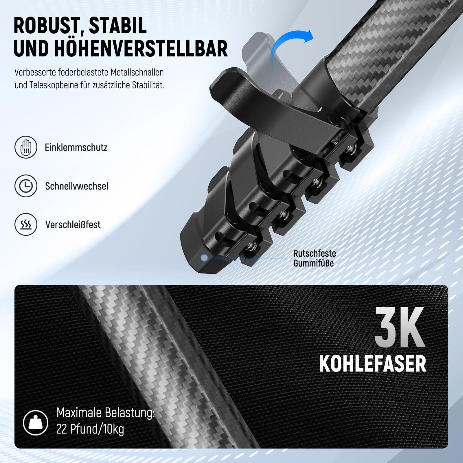 Neewer LT38 Carbon Kamera Reisestativ 61", Höhenverstellbar 46-155 cm Kamerastativ (mit 360° Kugelkopf und 1/4" Befestigungsschraube, Arca QR Platte) – Bild 3 von 5