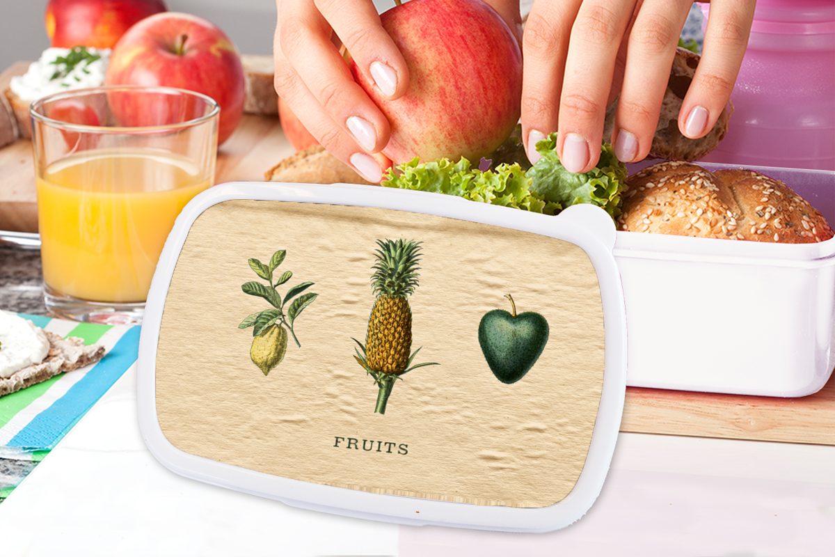MuchoWow und Jungs und Lunchbox - Lebensmittel - Kinder für für Ananas, Brotbox Obst Erwachsene, Kunststoff, (2-tlg), weiß Brotdose, Mädchen