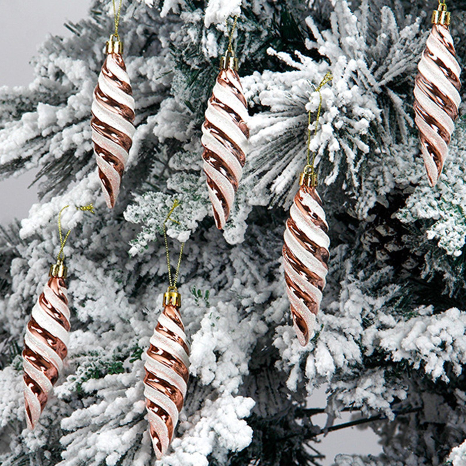 Rutaqian Dekohänger 12 Stück Weihnachtsbaum-Anhänger Spitzer Spiralfaden Hängedekoration (Bemalte Spiralanhänger mit Schlüsselbändern Leuchtende Farben) Champagner Gold