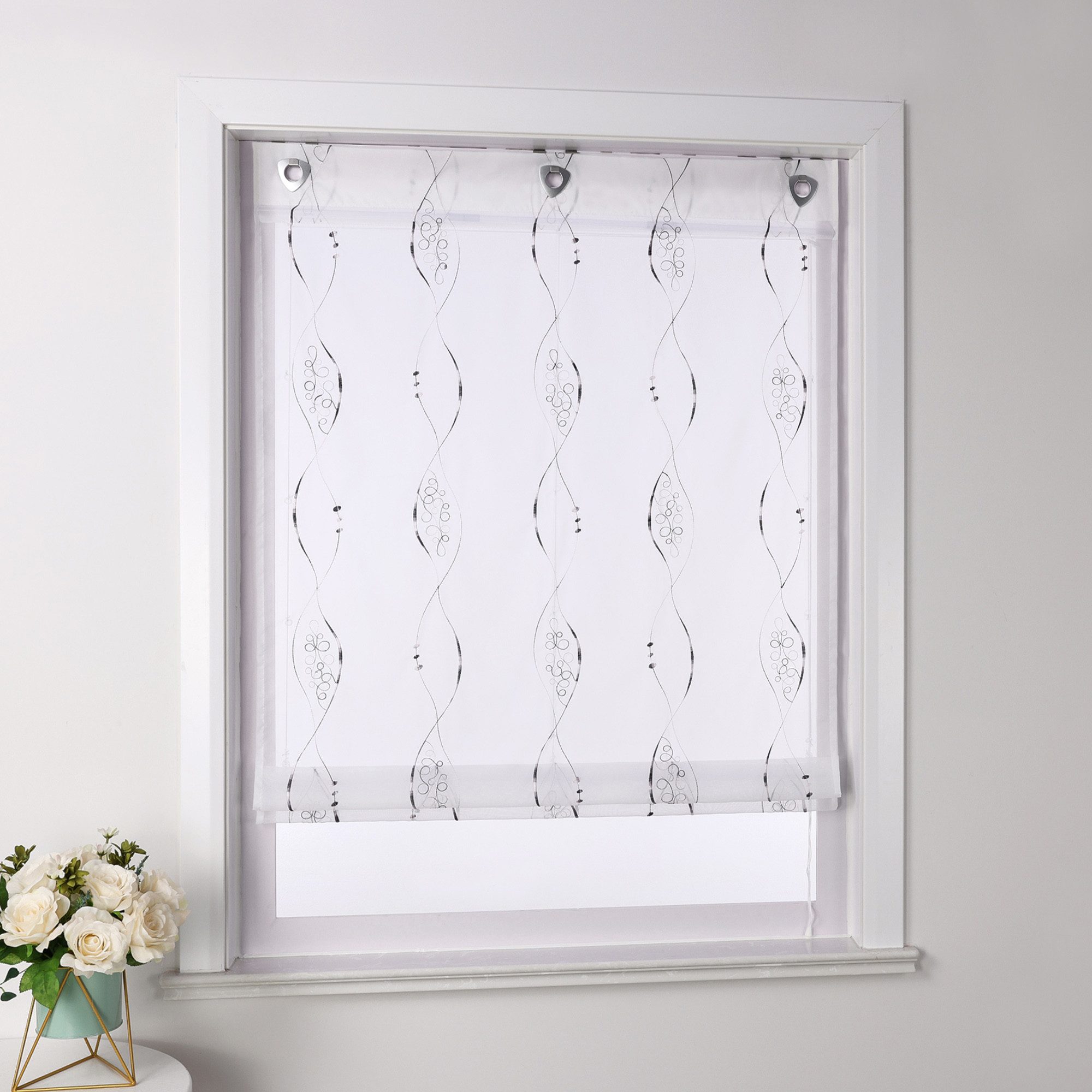 Joyswahl Raffrollo, mit Hakenaufhängung, ohne Bohren Bestickt Gardinen Ösen günstig online kaufen