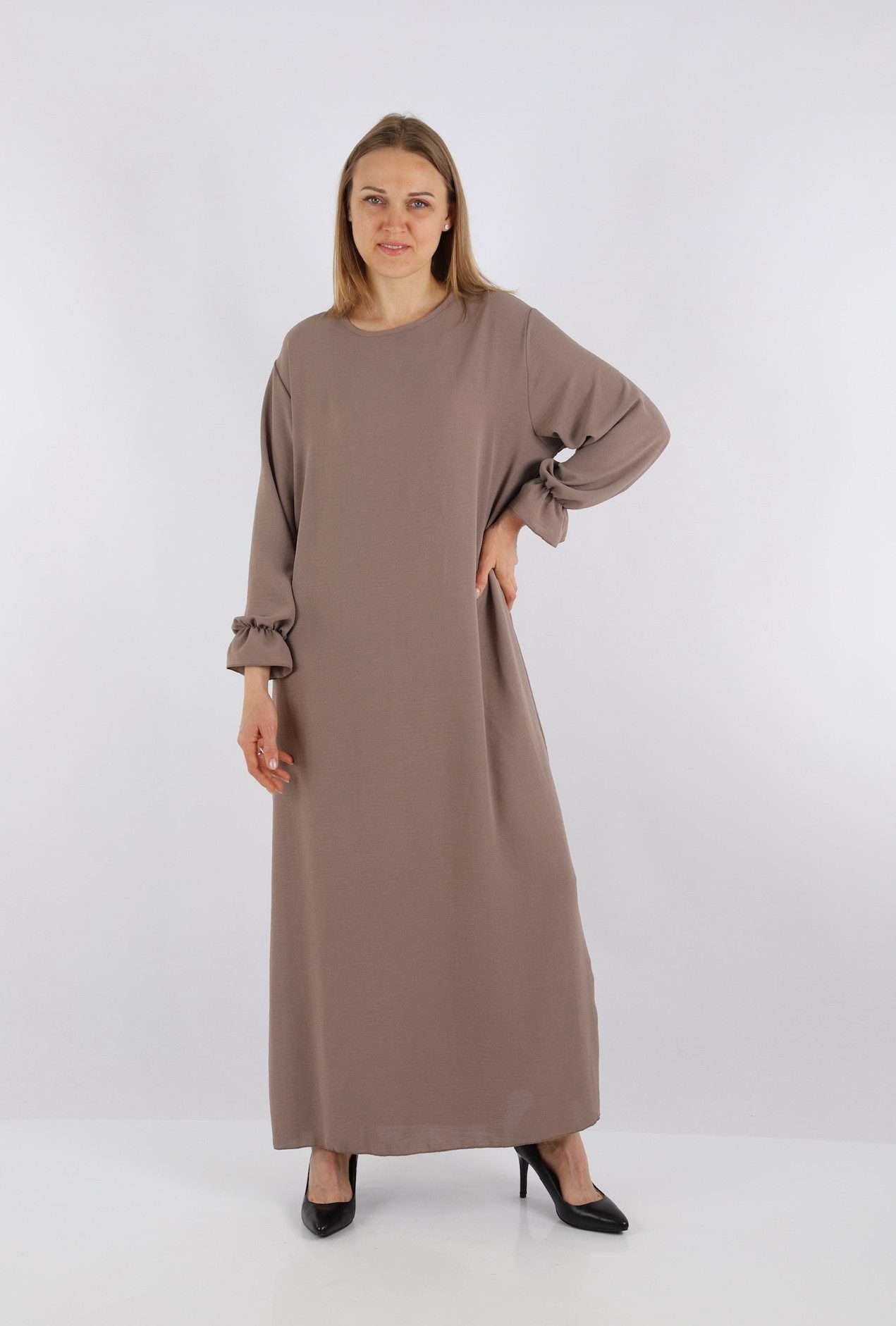 HELLO MISS Sommerkleid Elegantes Langarm Abaya Kleid aus Jazz Stoff Sommerkleid für Damen in Unifarbe