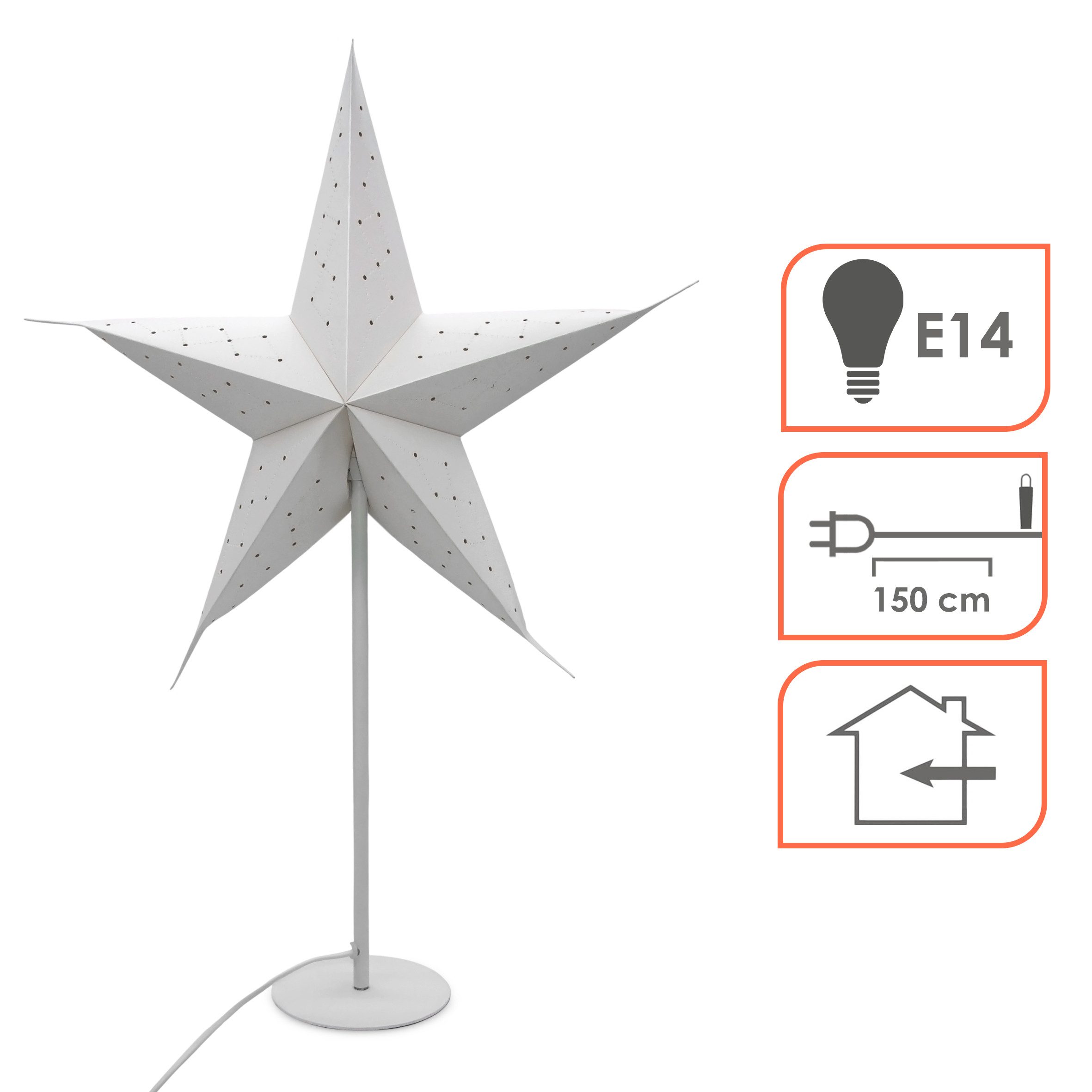 Spetebo LED Stern Sternenlampe 44x13x68 cm - Star with lighting -, An / Aus, ohne Leuchtmittel, warmweiß, Stern Tischlampe mit Papier Lampenschirm - Weihnachten Advent Winter