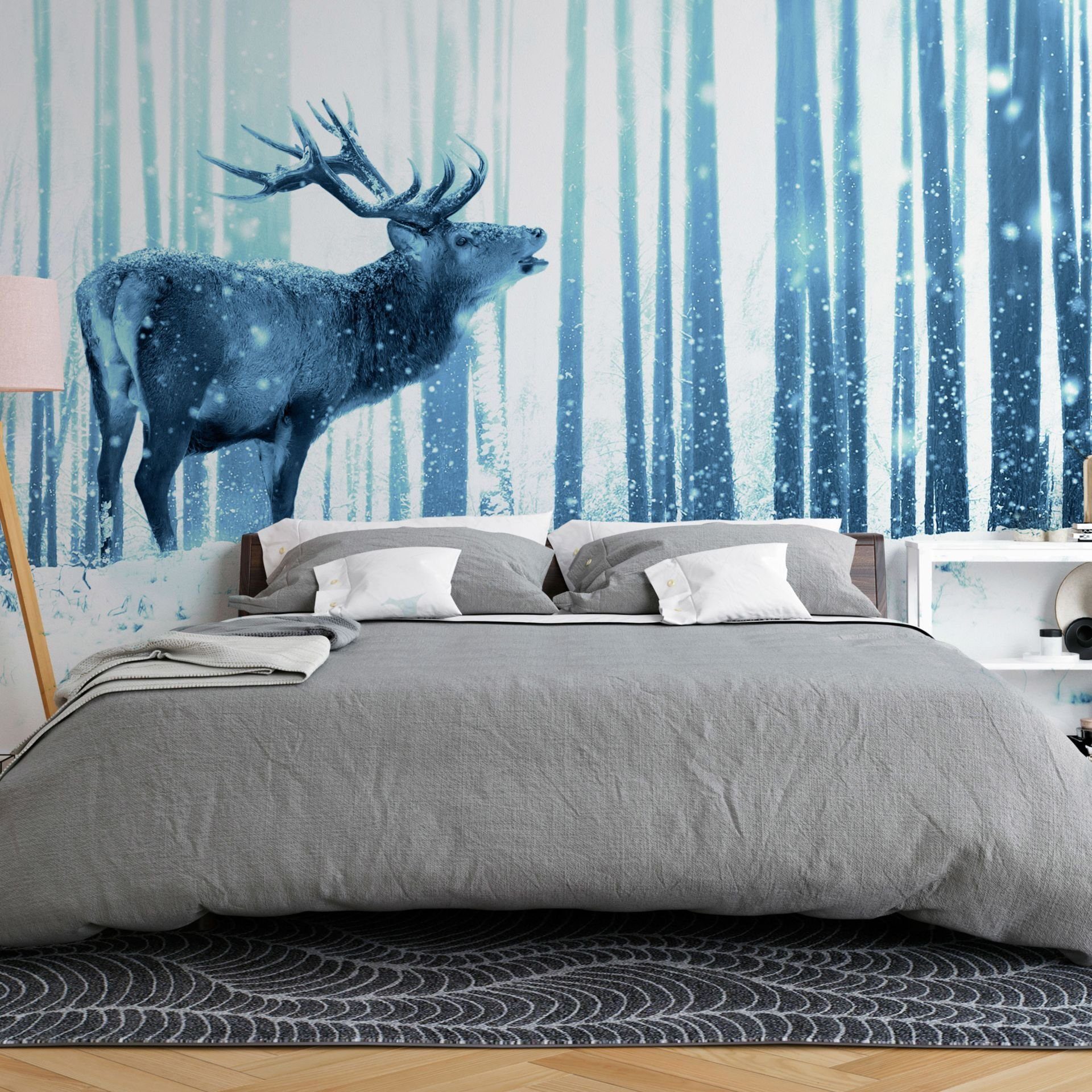 KUNSTLOFT Vliestapete Deer in the Snow (Blue) 0.98x0.7 m, matt, lichtbeständige Design Tapete