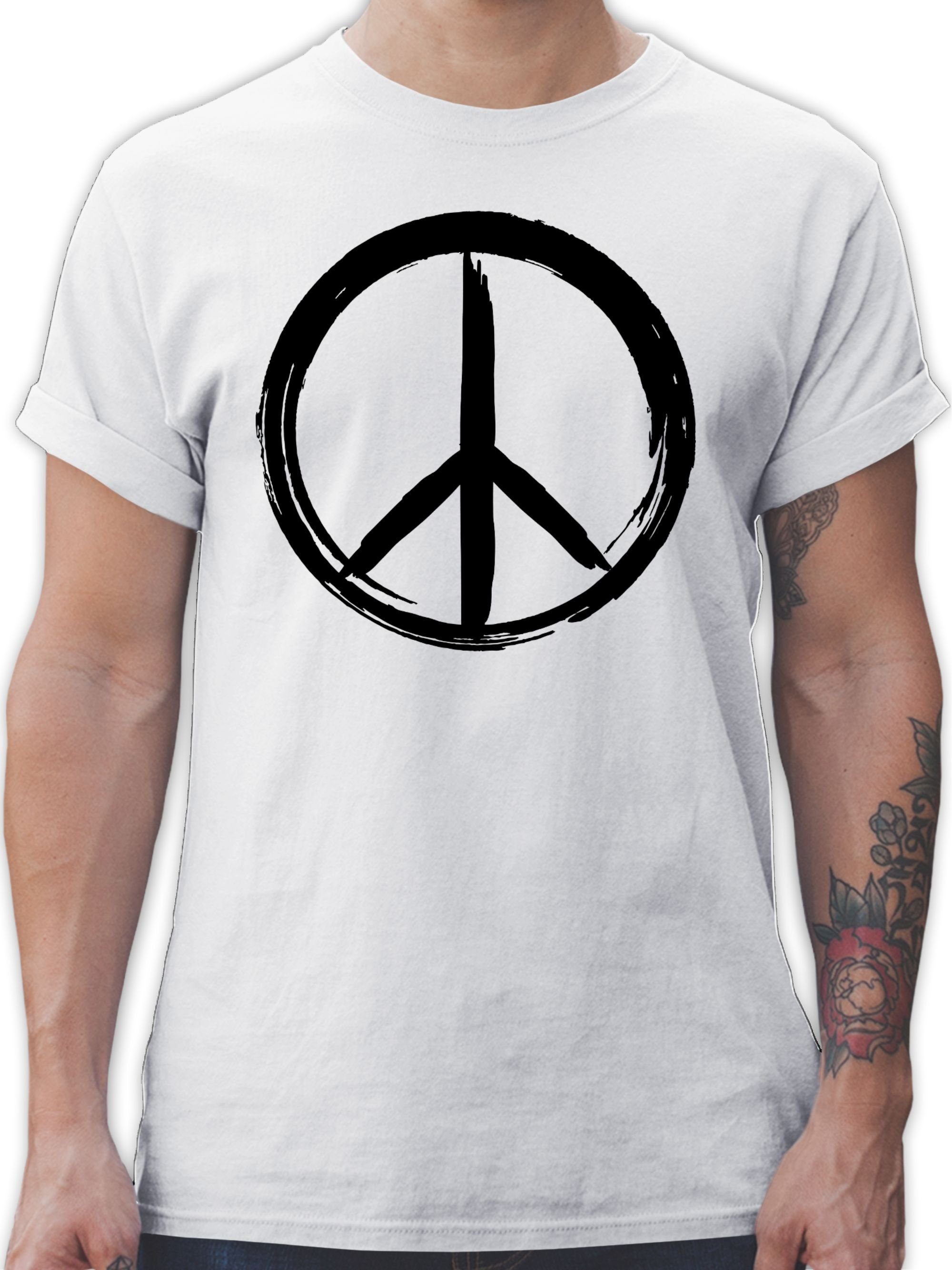 Shirtracer T-Shirt Peace Zeichen Pinsel Optik - schwarz Sprüche Statement 1 Weiß