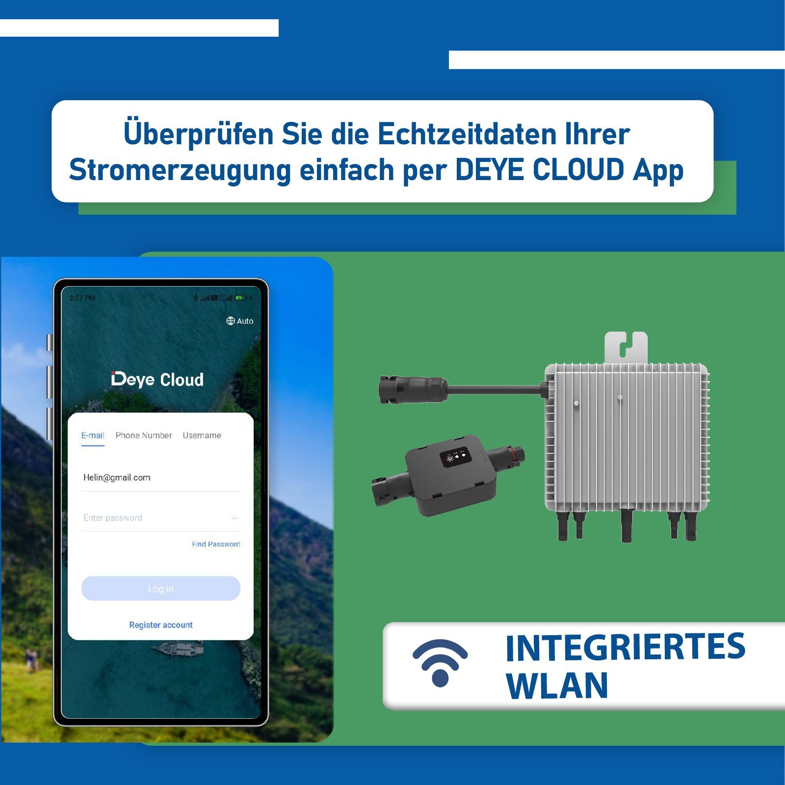 Deye Relais Wechselrichter Bifaziale Solaranlage Basis WIFI mit Balkonkraftwerk PV-Montage, 860W Flachdach, Süd Neu für EPP.Solar 800W Generation Aufständerung