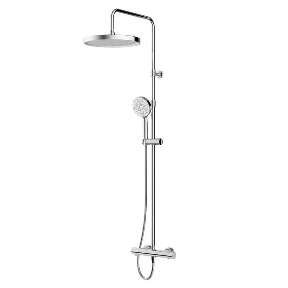 AM.PM Duschsystem PLAY mit Thermostat Ø 30 cm Regendusche & Handbrause Duscharmatur, Höhe 146 cm, 5 Strahlart(en), Brause Dusch-Komplettset, höhenverstellbare Duschsäule 103-146 cm, Dusche Brauseset mit 175 cm Duschschlauch Silber / Chrom, Duschset Kopfbrause & Handdusche mit Antikalk-Duschkopf
