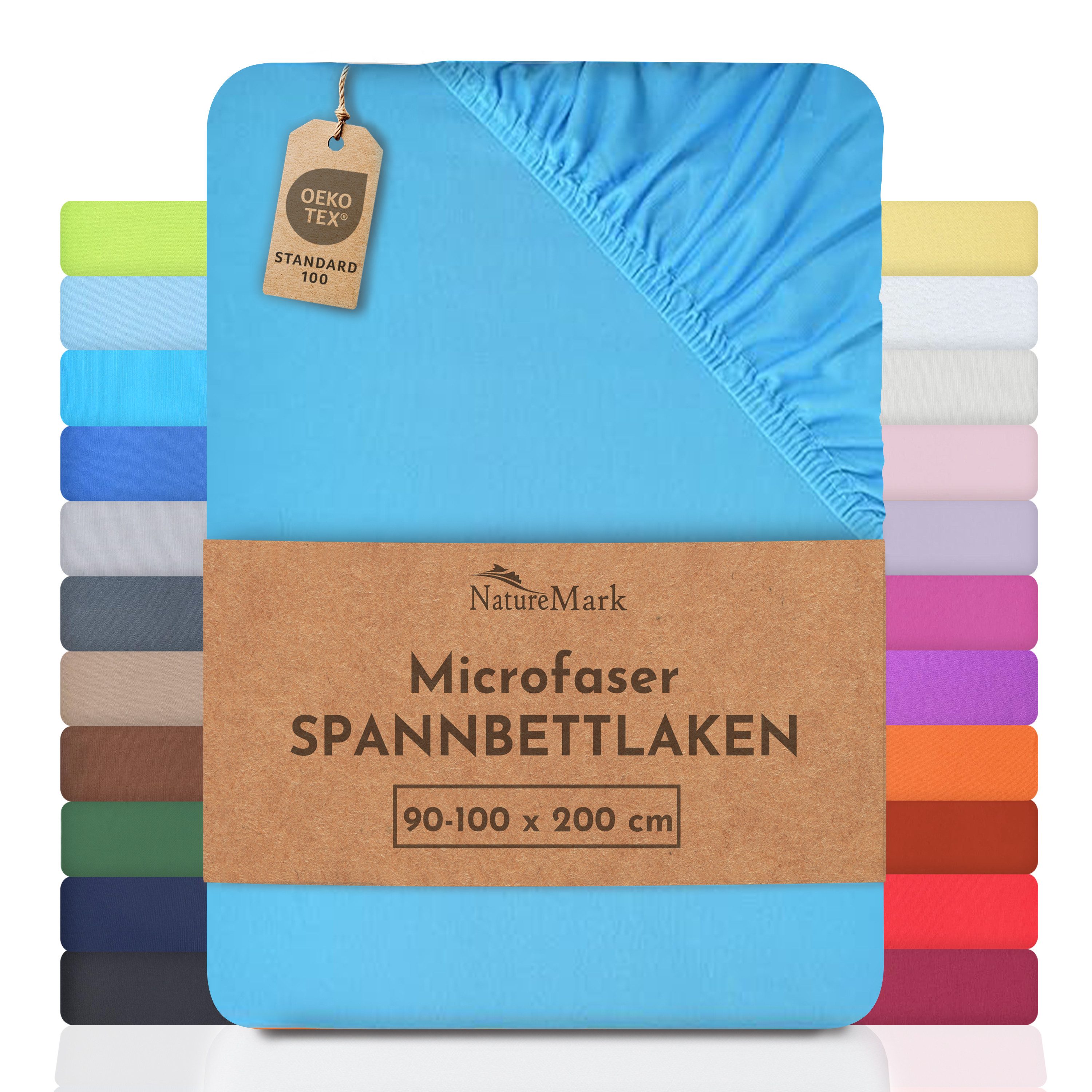 NatureMark Spannbettlaken Mikrofaser Spannbetttuch, Polyester, Gummizug: rundum, viele Größen und Farben Markenware, 90x200cm, Türkis