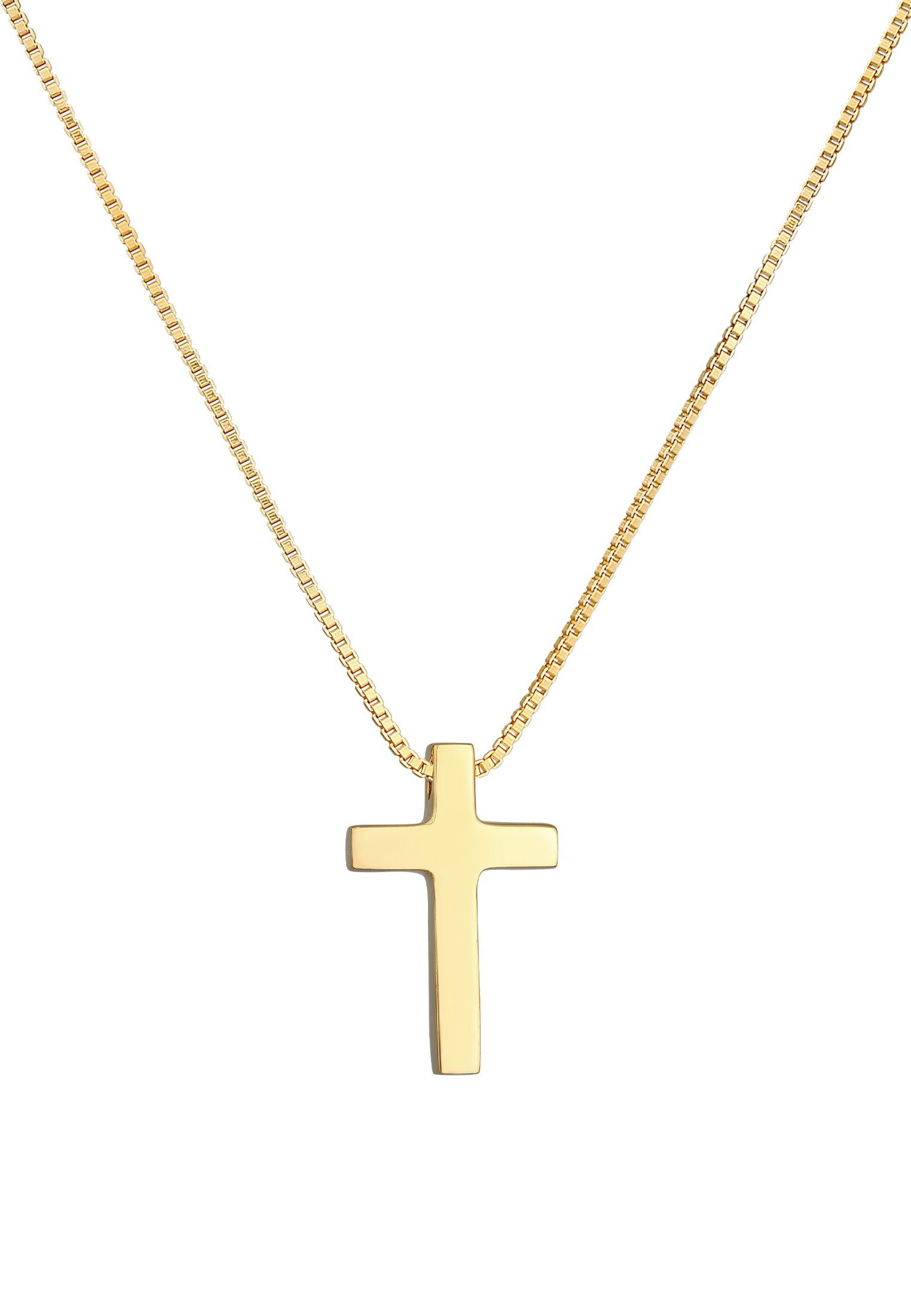 Elli Premium Kette Religion 925 Gold Silber, Unisex Basic mit Kreuz Anhänger Kreuz