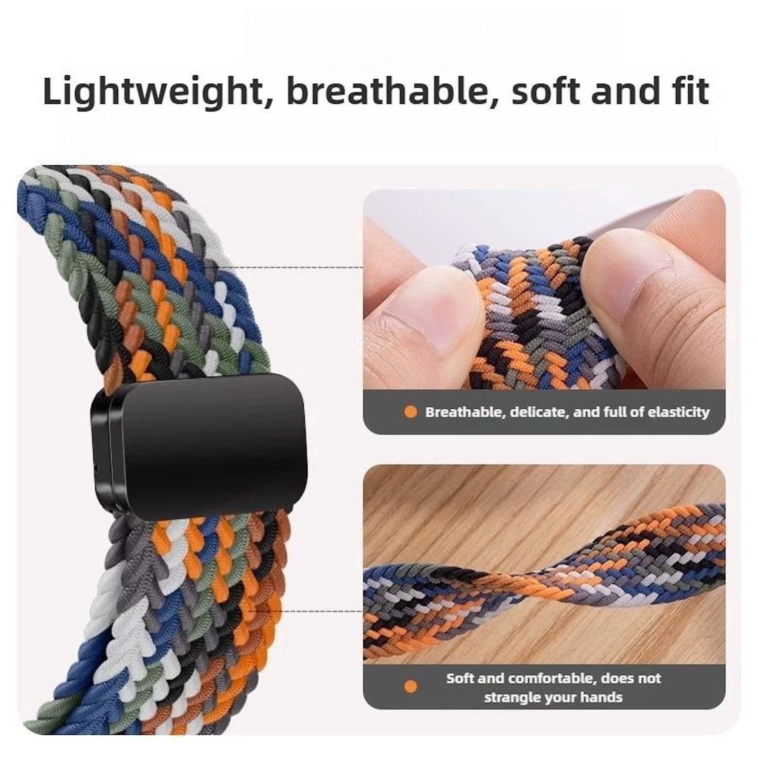 Wigento Smartwatch-Armband Magnetverschluss Nylon für Samsung Galaxy Watch 9 / 8 / 8 Classic Loop, Atmungsaktiv, verstellbar, magnetisch – Bild 5 von 5